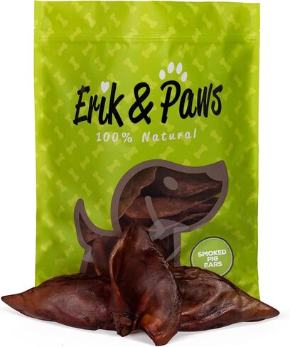 آذان خنزير للكلاب من Erik & Paws - طبيعية بالكامل، غير مبيضة 100%، بدون إضافات أو هرمونات، بديل آمن للجلد الخام، لطيف على البطن - 24 قطعة in Saudi Arabia