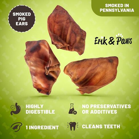 آذان خنزير للكلاب من Erik & Paws - طبيعية بالكامل، غير مبيضة 100%، بدون إضافات أو هرمونات، بديل آمن للجلد الخام، لطيف على البطن - 24 قطعة in Saudi Arabia