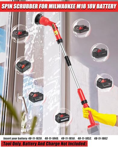 Electric Spin Scrubber for DeWalt 20V Battery(Battery NOT Included), 1000 RPM Battery Powered Scrubber with Adjustable Extension Arm & 8 Brushes & Hook Gloves for Tub/Tile/Floor in Kuwait