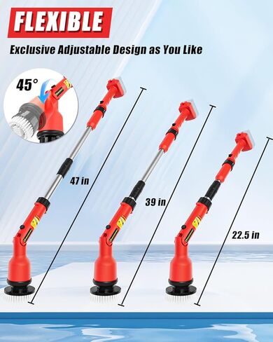 Electric Spin Scrubber for DeWalt 20V Battery(Battery NOT Included), 1000 RPM Battery Powered Scrubber with Adjustable Extension Arm & 8 Brushes & Hook Gloves for Tub/Tile/Floor in Kuwait