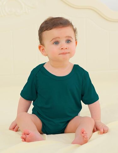 Jimonda Baby Bamboo Viscose Bodysuit Boy/Girl 2Pcs Rompers | Soft Breathable Viscose,Lightweight,Silky and smooth,Summer Short Sleeve,0-24Months,Skin-Friendly,Outfit Clothes,All Occasion in Saudi Arabia