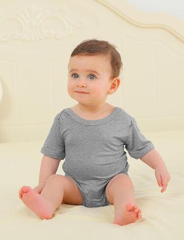 Jimonda Baby Bamboo Viscose Bodysuit Boy/Girl 2Pcs Rompers | Soft Breathable Viscose,Lightweight,Silky and smooth,Summer Short Sleeve,0-24Months,Skin-Friendly,Outfit Clothes,All Occasion in Saudi Arabia