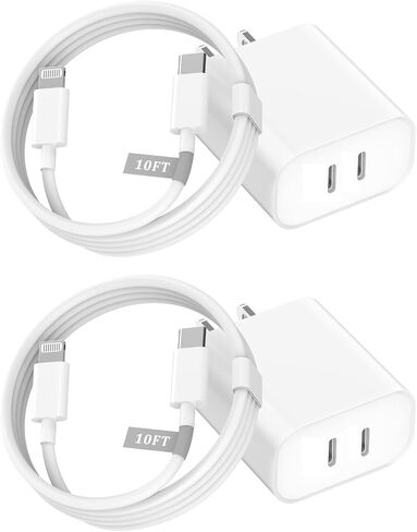 شاحن iPhone سريع، [معتمد من Apple MFi] 2 حزمة 20 واط 40 واط مزدوج USB C شاحن جداري مع كابل مزامنة بيانات شحن سريع بطول 10 أقدام من النوع C إلى Lightning لهاتف iPhone 14 13 12 11 Pro Max XS XR X 8 iPad in Kuwait