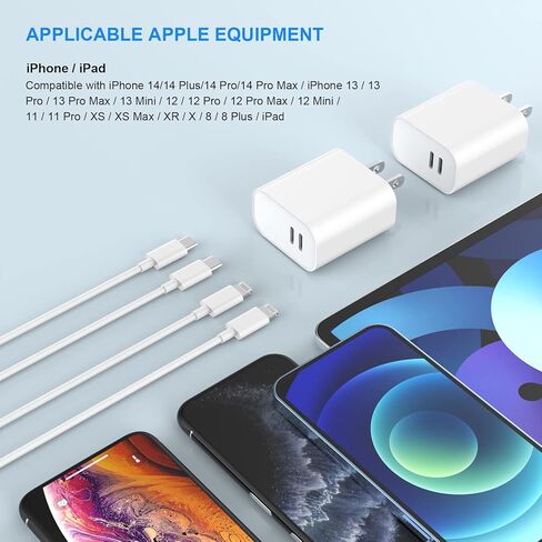 شاحن iPhone سريع، [معتمد من Apple MFi] 2 حزمة 20 واط 40 واط مزدوج USB C شاحن جداري مع كابل مزامنة بيانات شحن سريع بطول 10 أقدام من النوع C إلى Lightning لهاتف iPhone 14 13 12 11 Pro Max XS XR X 8 iPad in Kuwait