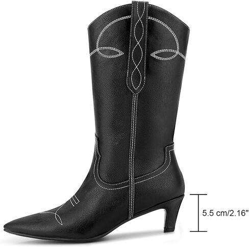 أحذية رعاة البقر الغربية من ويت كيس للنساء أحذية راعية البقر للنساء أحذية مطرزة لمنتصف الساق مع كعب قطط قصير ومقدمة مدببة in Kuwait