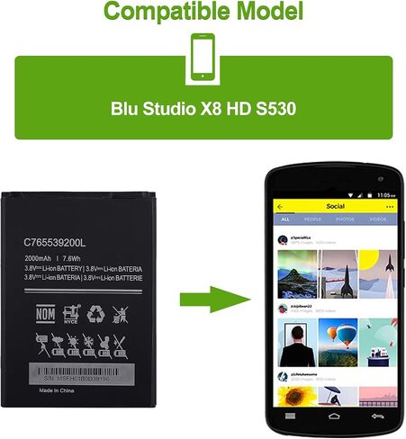 Replacement Battery C765539200L Compatible with Blu Studio X8 HD S530 with Tools in Saudi Arabia