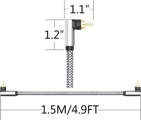 90 Degree RCA Dual Shielded Audio Cable, 1.5M/4.9FT RCA Male to Male Digital Coaxial Audio Cable, 24K Gold-Plated Plug Nylon Braided Wire, for Amplifiers, Home Theater, Hi-Fi Systems, Subwoofe etc in Kuwait