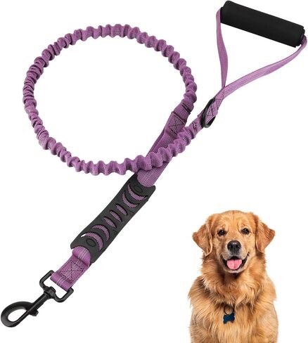 6FT Heavy Duty Elastic Bungee Dog Leash with Reflective & Dual Padded Handles - Shock-Absorbing Training Leash for Strong Pullers, Adjustable 4-6FT Tactical Leash for Medium/Large Dogs（Black） in Saudi Arabia