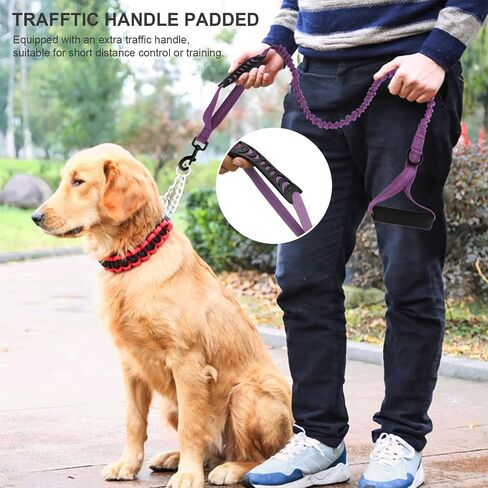 6FT Heavy Duty Elastic Bungee Dog Leash with Reflective & Dual Padded Handles - Shock-Absorbing Training Leash for Strong Pullers, Adjustable 4-6FT Tactical Leash for Medium/Large Dogs（Black） in Saudi Arabia