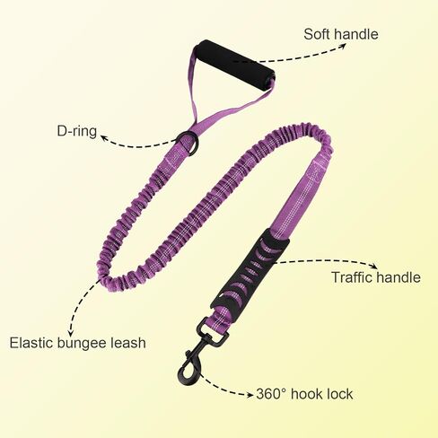 6FT Heavy Duty Elastic Bungee Dog Leash with Reflective & Dual Padded Handles - Shock-Absorbing Training Leash for Strong Pullers, Adjustable 4-6FT Tactical Leash for Medium/Large Dogs（Black） in Saudi Arabia