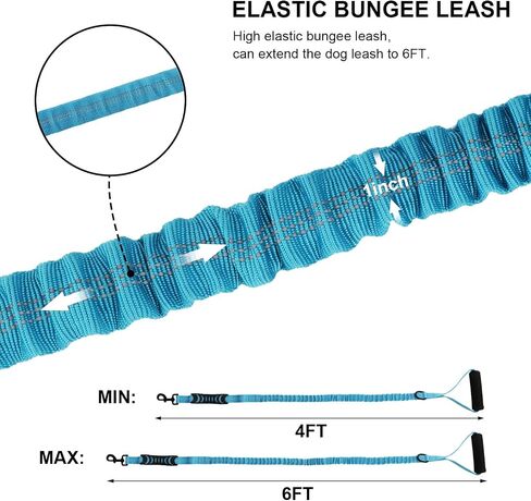 6FT Heavy Duty Elastic Bungee Dog Leash with Reflective & Dual Padded Handles - Shock-Absorbing Training Leash for Strong Pullers, Adjustable 4-6FT Tactical Leash for Medium/Large Dogs（Black） in Saudi Arabia