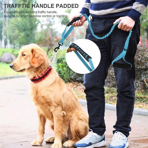 6FT Heavy Duty Elastic Bungee Dog Leash with Reflective & Dual Padded Handles - Shock-Absorbing Training Leash for Strong Pullers, Adjustable 4-6FT Tactical Leash for Medium/Large Dogs（Black） in Saudi Arabia