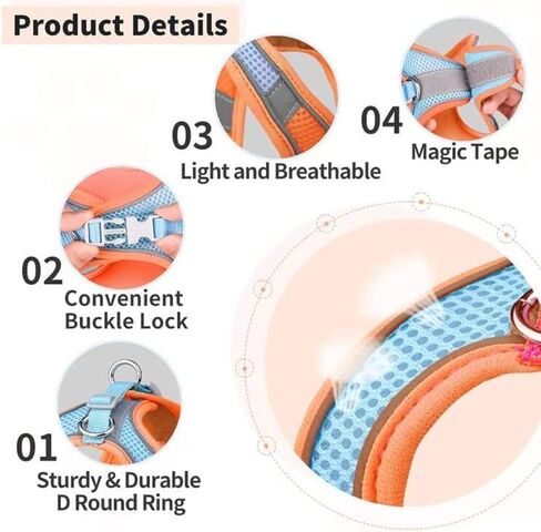 مجموعة مقاود تسخير الكلاب، ناعمة بدون سحب وقابلة للتعديل من النايلون الشبكي للقطط، حزام تسخير لطيف لطيف ملون للحيوانات الأليفة، طوق جرو صغير متوسط ​​كبير، أنثى ذكر، أزرق رمادي XS in Kuwait