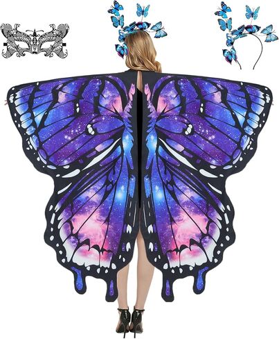 Butterfly Wings Costume for Women Fairy Wings Adult Halloween Costumes Butterfly Cape with Mask and Headband in Kuwait