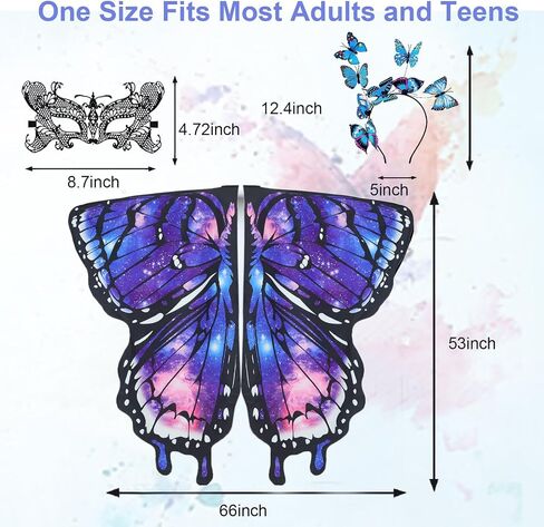 Butterfly Wings Costume for Women Fairy Wings Adult Halloween Costumes Butterfly Cape with Mask and Headband in Kuwait