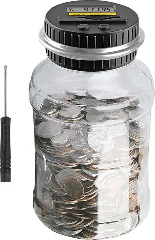 QPEY Large Piggy Banks for Adults, Digital Counting Money Jar, 1.8L Capacity Coin Counter Machine with LCD Counter, Change Jars for Saving for Boys, Designed for All US Coins  in Kuwait
