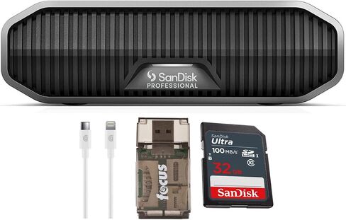 SanDisk Professional 12TB G-Drive Enterprise-Class, Portable External Hard Drive (Dark Gray) Bundle with 32GB Memory Card (100MB/s), Charge Cable (6-Feet), and USB Card Reader (4 Items) in Saudi Arabia