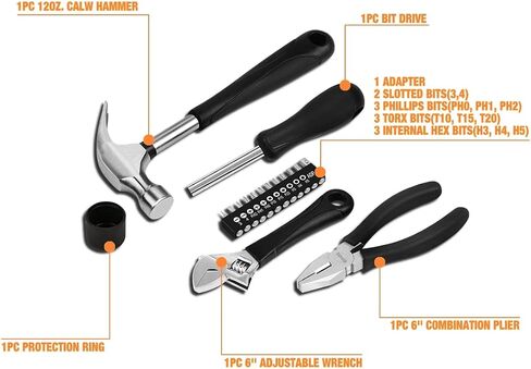 DNA Motoring TOOLS-00034 37 Piece Handheld Tool & Complete Drill Bits Set, Includes Screwdriver, Pliers, Ratchet Bit Driver, 1 Kit, Yellow/Black in Kuwait