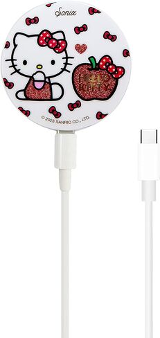 شاحن Sonix x Sanrio لسلسلة MagSafe iPhone 14 وiPhone 13 وiPhone 12 | شاحن لاسلكي سريع × كابل 6.5 قدم (USB-C) | مرحبا كيتي التفاح in Kuwait