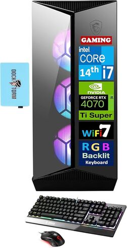 سطح المكتب للألعاب MSI Aegis R 14NUF7-681US (Intel i7-14700F 20-Core، GeForce RTX 4070 Ti Super، 128GB DDR5 4800MHz RAM، 4TB SSD، RGB Backlit KYB & Mouse، WiFi 7، Bluetooth 5.4، Win 11H w/DKZ Hub in Saudi Arabia