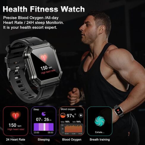 Smart Watch for Men Fitness Tracker: Digital Mens Watches Smart Watches for Men Military Make/Answer Call Run Waterproof Smartwatch Android Phones iPhone Samsung Compatible Heart Rate Monitor H31GBK in Saudi Arabia