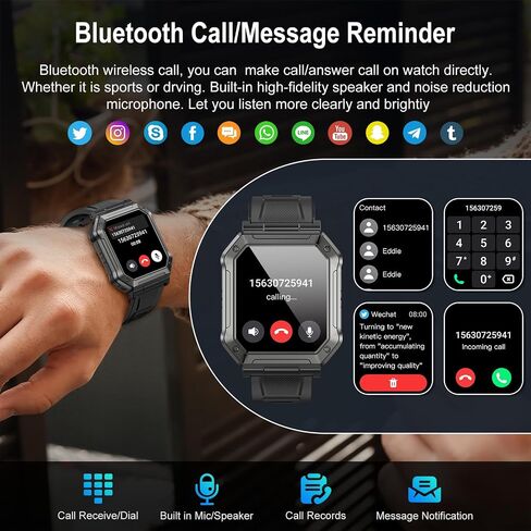 Smart Watch for Men Fitness Tracker: Digital Mens Watches Smart Watches for Men Military Make/Answer Call Run Waterproof Smartwatch Android Phones iPhone Samsung Compatible Heart Rate Monitor H31GBK in Saudi Arabia