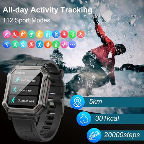 Smart Watch for Men Fitness Tracker: Digital Mens Watches Smart Watches for Men Military Make/Answer Call Run Waterproof Smartwatch Android Phones iPhone Samsung Compatible Heart Rate Monitor H31GBK in Saudi Arabia