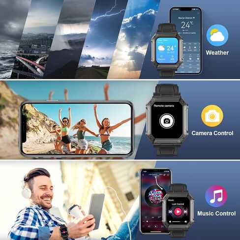 Smart Watch for Men Fitness Tracker: Digital Mens Watches Smart Watches for Men Military Make/Answer Call Run Waterproof Smartwatch Android Phones iPhone Samsung Compatible Heart Rate Monitor H31GBK in Saudi Arabia
