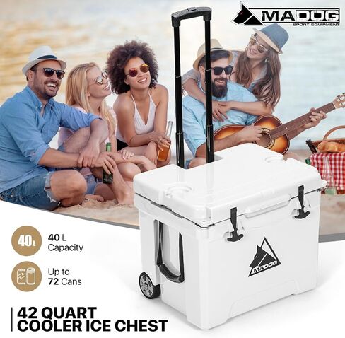 MADOG Cooler with Wheels, Leak-Proof Rolling Hard Cooler for 5-7 Days Ice Retention, LLDPE Wheeled Coolers, Adjustable Length Handle, for Fishing, Camping, Boating and Traveling in Saudi Arabia