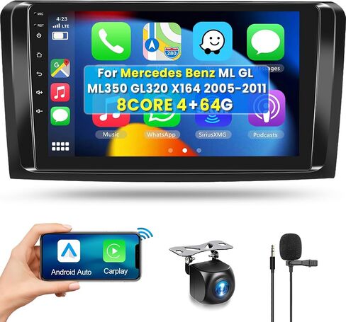راديو ستيريو للسيارة 8 CORE 4G+64G لسيارة Mercedes Benz ML GL ML350 GL320 X164 2005-2011 مع CarPlay/Android Auto، شاشة لمس 9 بوصات 1280 * 720P IPS Android 13 GPS WiFi Bluetooth 32-Band DSP in Saudi Arabia