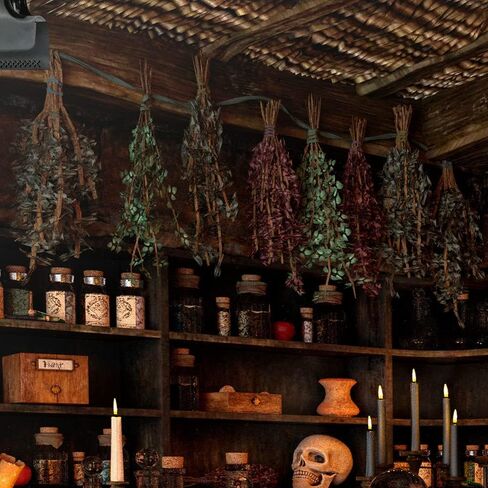 Halloween Magic Photography Backdrop Witch's Kitchen Themed Spooky Retro Party Background Mid Century Vintage Decorations Portrait Banner Photo Booth Studio Props 7X5FT CEM229B in Kuwait
