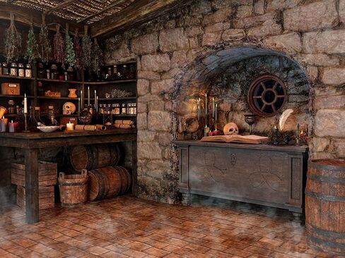 Halloween Magic Photography Backdrop Witch's Kitchen Themed Spooky Retro Party Background Mid Century Vintage Decorations Portrait Banner Photo Booth Studio Props 7X5FT CEM229B in Kuwait