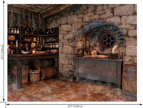 Halloween Magic Photography Backdrop Witch's Kitchen Themed Spooky Retro Party Background Mid Century Vintage Decorations Portrait Banner Photo Booth Studio Props 7X5FT CEM229B in Kuwait