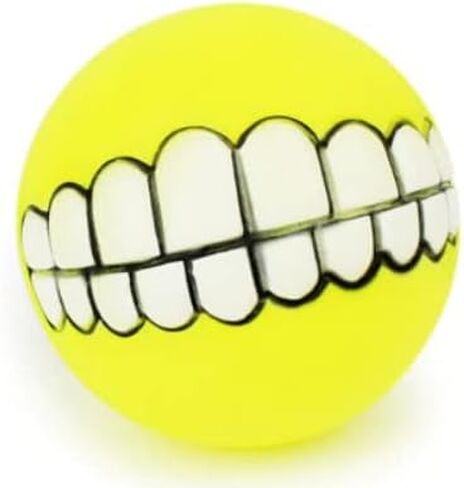 Dog Ball with Big Teeth for A Funny Smile. Toy for Pet, Fits Puppies and Large Dogs. Soft and Strong Durable Your Dog Will Love Chew This Toys Balls (Yellow) in Saudi Arabia