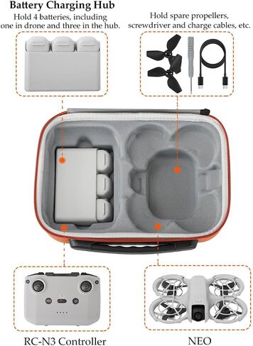 حقيبة NEO حقيبة حمل لطائرة DJI NEO المحمولة من جلد البولي يوريثان للتخزين حقيبة Neo لطائرة DJI Neo Fly More Combo Drone وملحقات وحدة التحكم عن بعد RC-N3 باللون الأسود in Kuwait