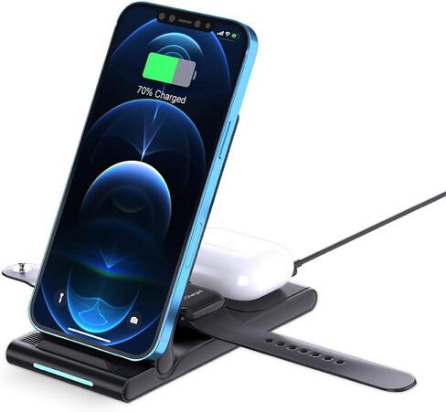 محطة شحن لاسلكية MMOBIEL متوافقة مع iPhone وApple Watch وAirPods - حامل شاحن لاسلكي 3 في 1 - 15 وات - شاحن سريع ممتاز - قاعدة شحن لاسلكية سريعة - أسود in Saudi Arabia