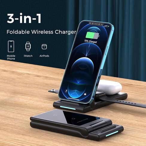 محطة شحن لاسلكية MMOBIEL متوافقة مع iPhone وApple Watch وAirPods - حامل شاحن لاسلكي 3 في 1 - 15 وات - شاحن سريع ممتاز - قاعدة شحن لاسلكية سريعة - أسود in Saudi Arabia