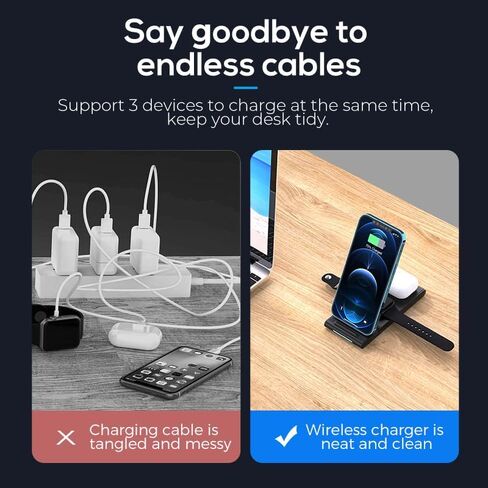محطة شحن لاسلكية MMOBIEL متوافقة مع iPhone وApple Watch وAirPods - حامل شاحن لاسلكي 3 في 1 - 15 وات - شاحن سريع ممتاز - قاعدة شحن لاسلكية سريعة - أسود in Saudi Arabia