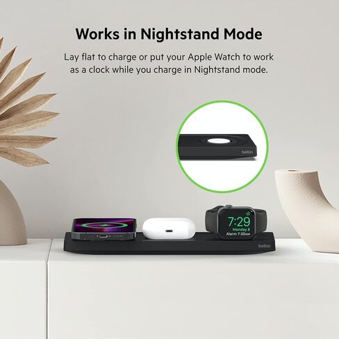 Belkin MagSafe 3-in-1 Wireless Charging Pad - Fast Charging for Apple Watch, iPhone 16, 15, 14 Series, AirPods, & More - MagSafe Charging Station for Multiple Devices - Black (Certified Refurbished) in Saudi Arabia