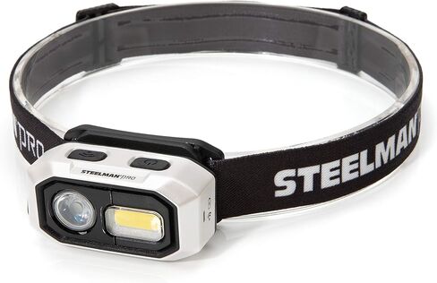 Steelman Pro 300 Lumen Hands-Free Motion-Activated LED Rechargeable Headlamp for Workshop or Outdoors, Spotlight and Area Light Modes, Removable Light, Fully Adjustable Headband in Kuwait