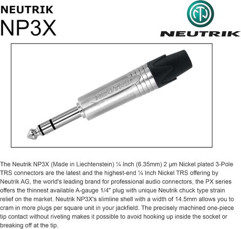 WORLDS BEST CABLES 20 Foot - Balanced TRS Patch Cable CUSTOM MADE using Mogami 2549 (Black) wire and Neutrik NP3X Silver TRS Stereo Plugs in Saudi Arabia
