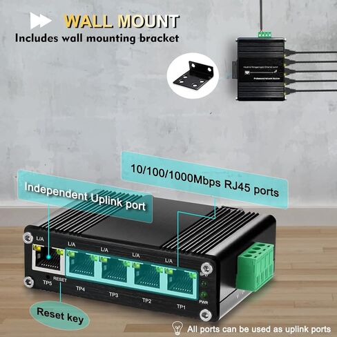 محول جيجابت إيثرنت صناعي مُدار صغير بخمسة منافذ 5 × 10/100/1000BASE-T RJ45 يدعم إدارة الويب، جودة الخدمة، سكة Vlan Din / محول شبكة ذكي سهل التركيب على الحائط in Saudi Arabia