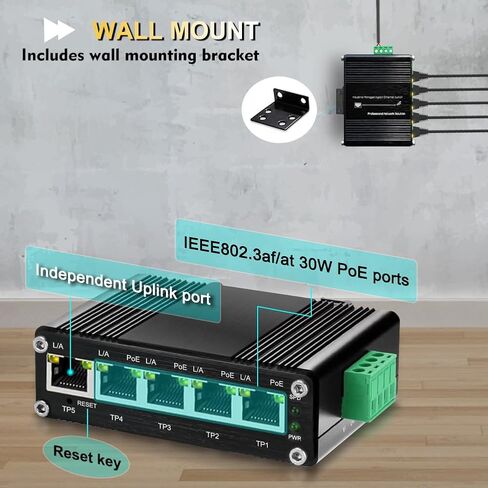 محول جيجابت إيثرنت صناعي مُدار صغير بخمسة منافذ 5 × 10/100/1000BASE-T RJ45 يدعم إدارة الويب، جودة الخدمة، سكة Vlan Din / محول شبكة ذكي سهل التركيب على الحائط in Saudi Arabia