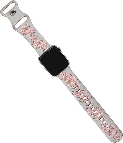 Rose engraved strap, compatible Apple for iWatch strap 38mm 40mm 41mm 42mm 44mm 45mm 49mm, ladies, designer soft glossy floral silicone strap, for the iWatch series Ultra 9,8,7,6,SE,5,4,3,2,1 in Saudi Arabia