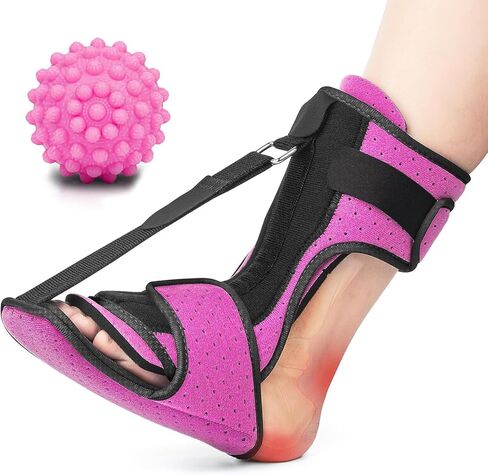 Plantar Fasciitis Night Splint: Plantar Fasciitis Brace with Massage Ball for Pain Relief Caused by Plantar Fasciitis Achilles Tendonitis Foot Drop Flat Arch Heel Spur | One Size for Women Men in Kuwait
