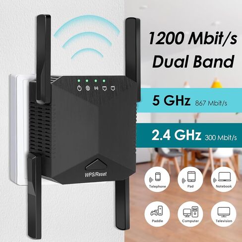 2024 WiFi Extender Signal Booster,Covers Up to 10000 Sq.ft and 45 Devices, Long Range Internet Repeater-with Ethernet Port, Quick Setup, Home Wireless Signal Booster(Black) in Saudi Arabia