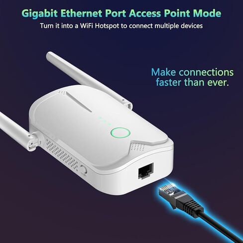 معزز إشارة موسع WiFi يصل إلى 5000 قدم مربع وأكثر من 50 جهازًا، موسع نطاق WiFi، مكرر الإنترنت اللاسلكي، مضخم صوت طويل المدى مع منفذ إيثرنت، إعداد مفتاح واحد، نقطة وصول، متوافق مع Alexa in Kuwait