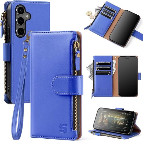 Shieldtop Compatible with Samsung Galaxy S24 FE 5G Wallet Case with Card Holder,Women Men RFID Blocking PU Leather Phone Case Flip Protective Cover Wrist Strap Zipper Credit Card Slots,Wine Red in Kuwait