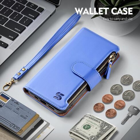 Shieldtop Compatible with Samsung Galaxy S24 FE 5G Wallet Case with Card Holder,Women Men RFID Blocking PU Leather Phone Case Flip Protective Cover Wrist Strap Zipper Credit Card Slots,Wine Red in Kuwait
