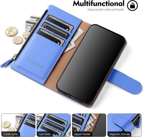 Shieldtop Compatible with Samsung Galaxy S24 FE 5G Wallet Case with Card Holder,Women Men RFID Blocking PU Leather Phone Case Flip Protective Cover Wrist Strap Zipper Credit Card Slots,Wine Red in Kuwait
